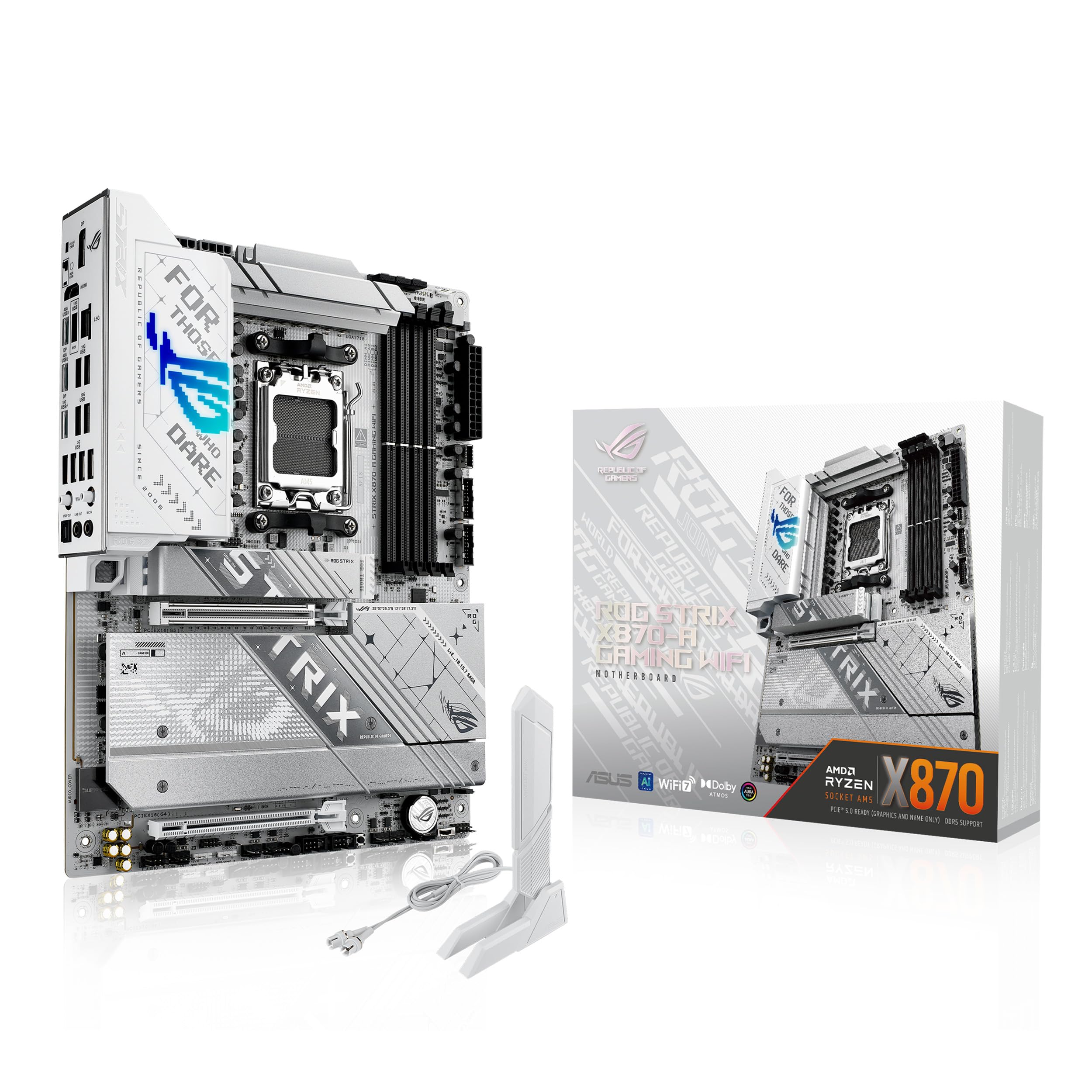 ASUS ROG Strix X870-A Gaming WiFi AMD AM5 X870 ATX Motherboard 16+2+2 Power Stages, Dynamic OC Switcher, Core Flex, DDR5 AEMP, WiFi 7, 4X M.2, PCIe® 5.0, Q-Release Slim, USB4®, AI OCing & Networking