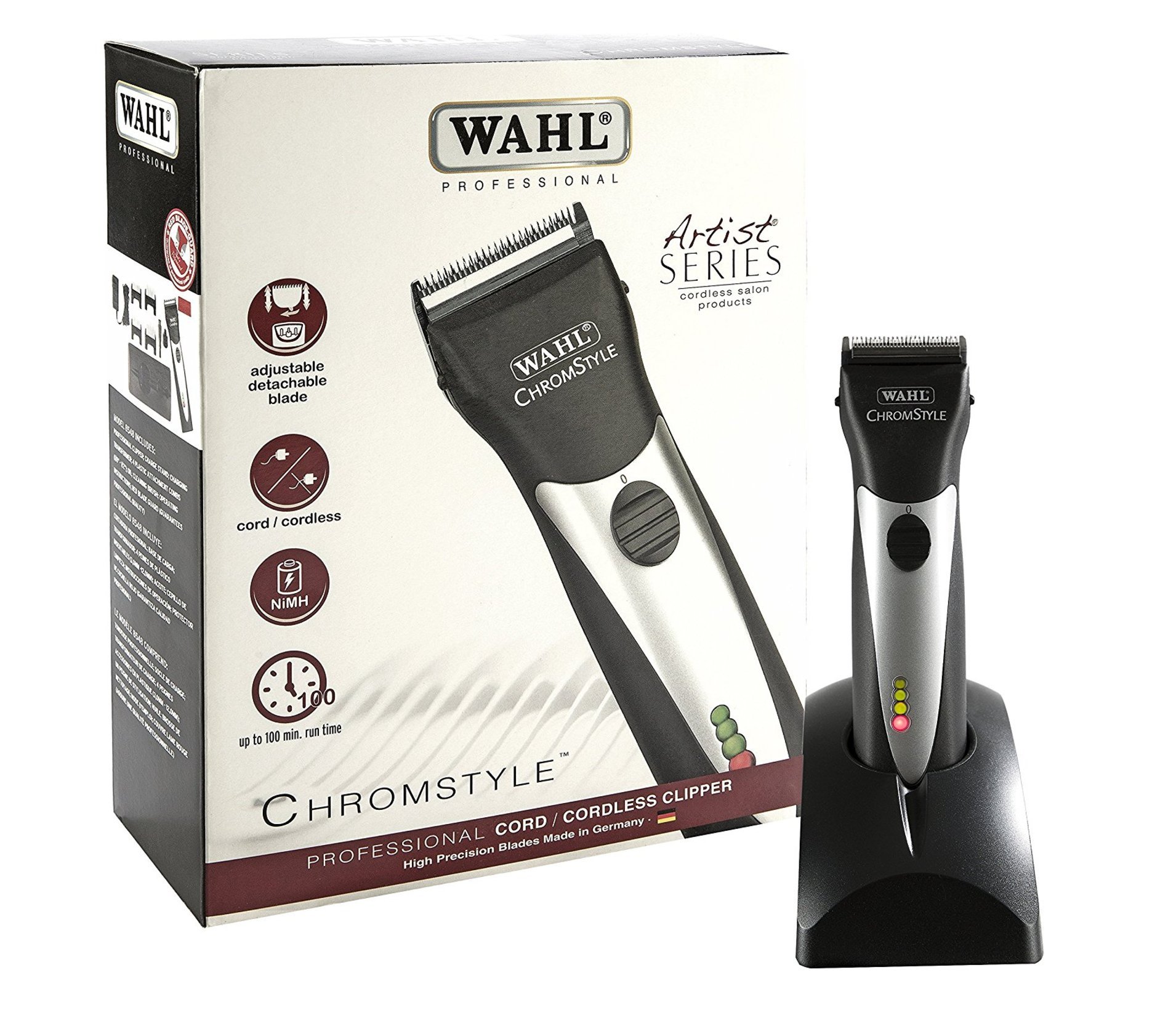 WAHL Professional Artist Chromstyle Pro Cord/cordless Clipper for Men, Silver/black