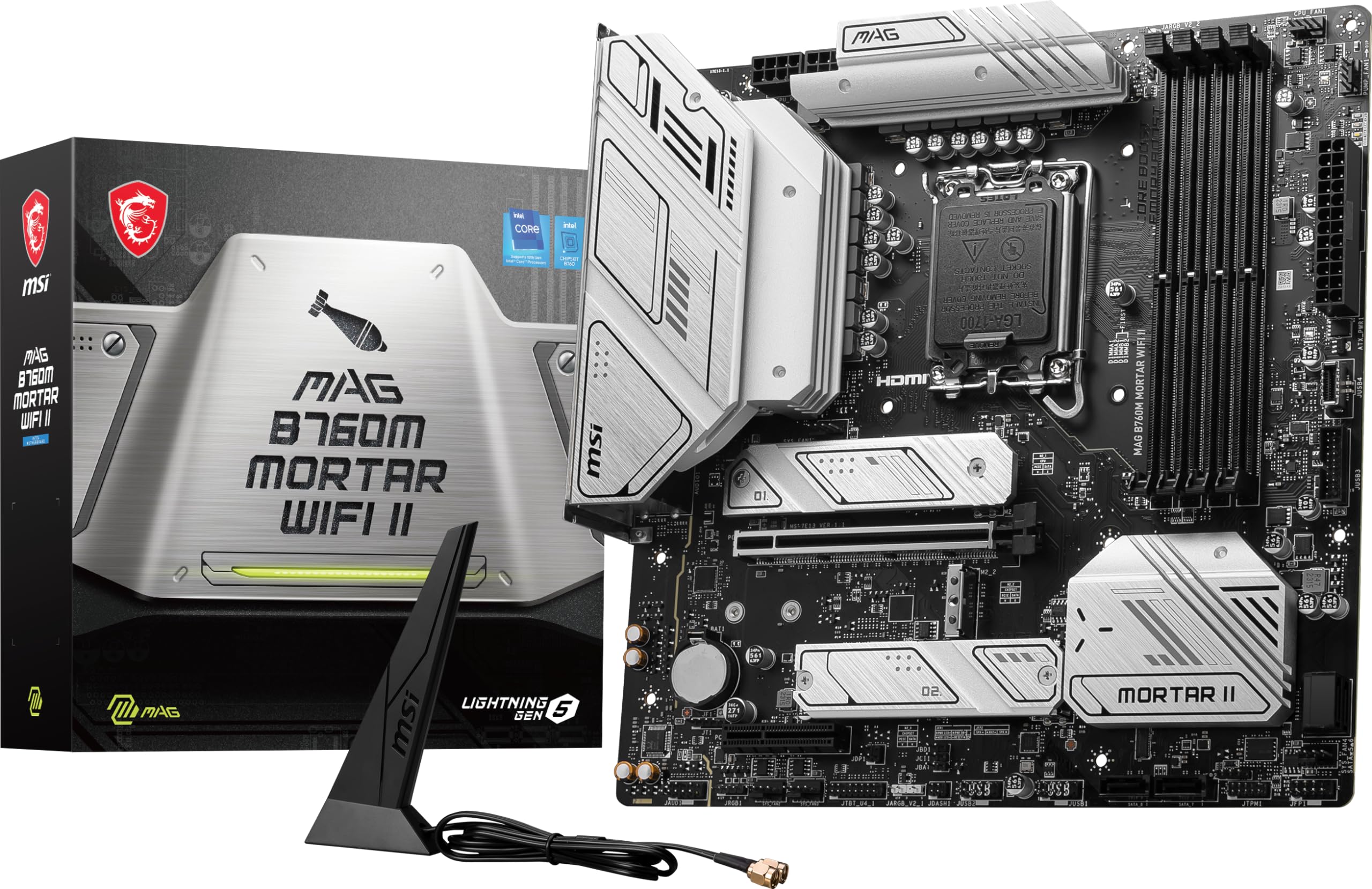 MSI MAG B760M Mortar WiFi II Gaming Motherboard (Supports 12th/13th/14th Gen Intel Processors, LGA 1700, DDR5, PCIe 5.0, M.2, 2.5Gbps LAN, USB 3.2 Gen2, HDMI/DP, Wi-Fi 6E, Bluetooth 5.3, mATX)