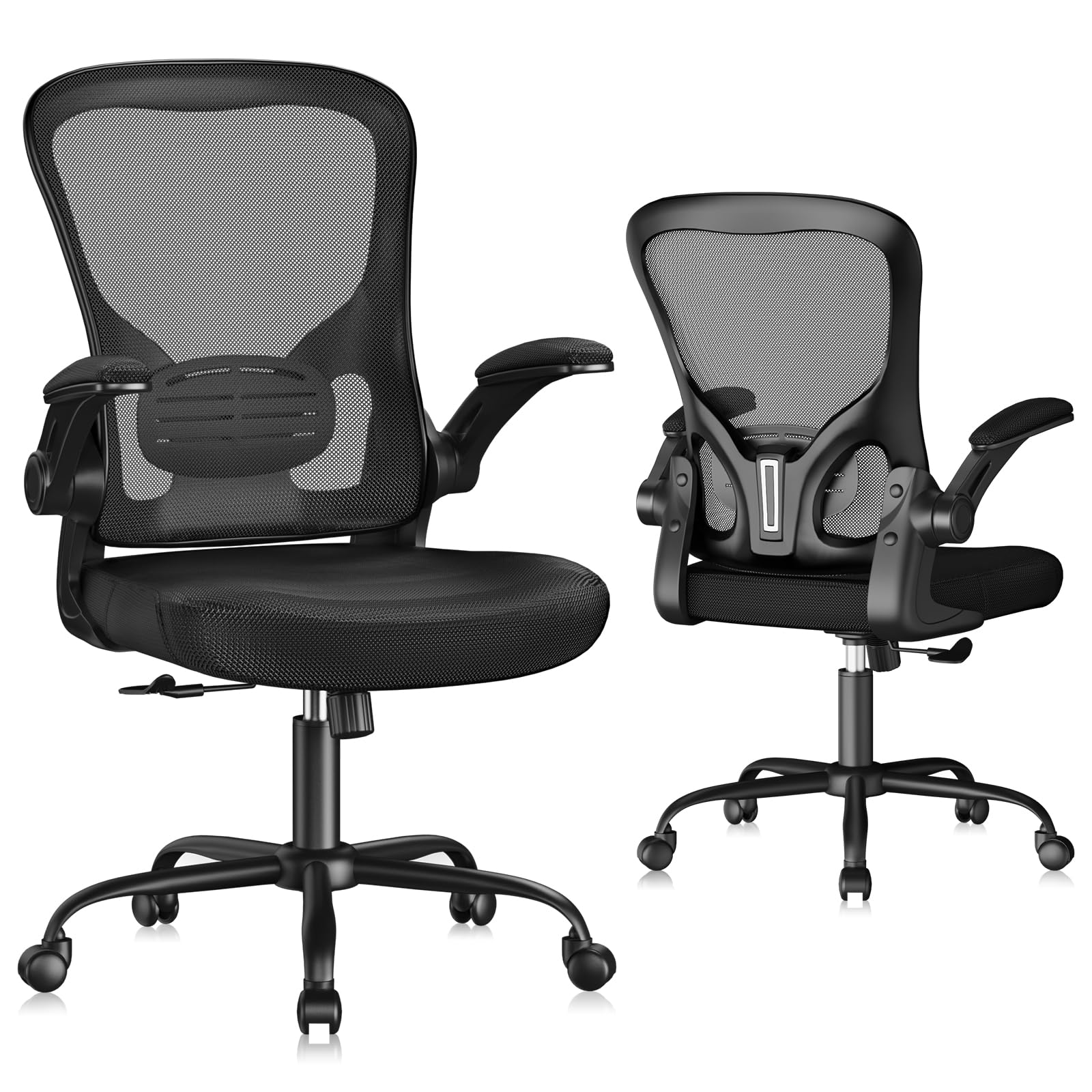 Flysky Ergonomic Office Chair, Mesh Home Office Desk Chair with Flip-up Arms and Lumbar Support, Height Adjustable, Swivel, Black