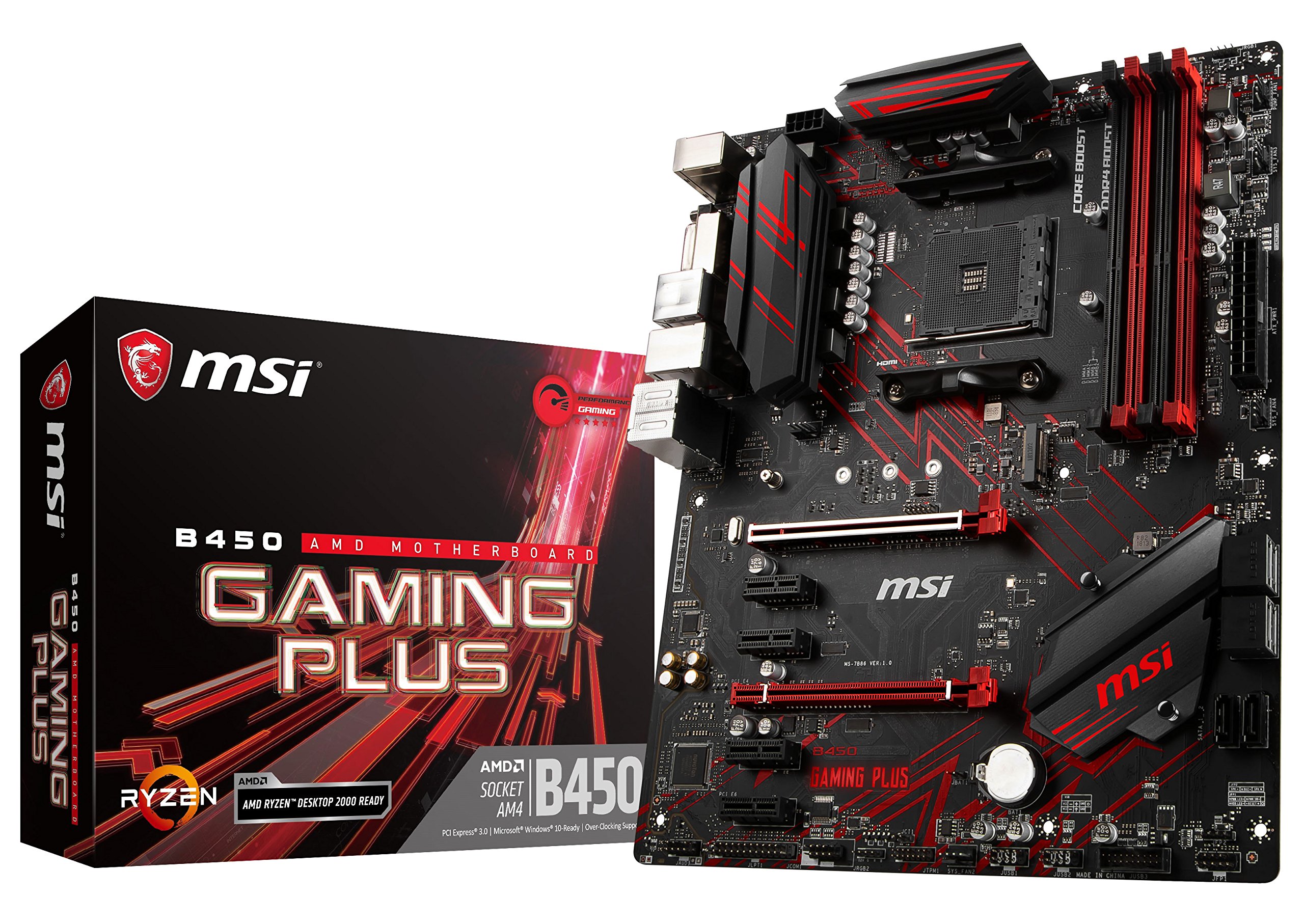 MSI Performance GAMING AMD Ryzen 1st and 2nd Gen AM4 M.2 USB 3 DDR4 DVI HDMI Crossfire ATX Motherboard (B450 GAMING PLUS)